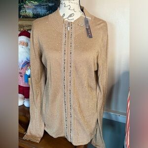 Fontana Gold Embellished Sparkle Rhinestone Zip-Up Sweater NWT 119.00